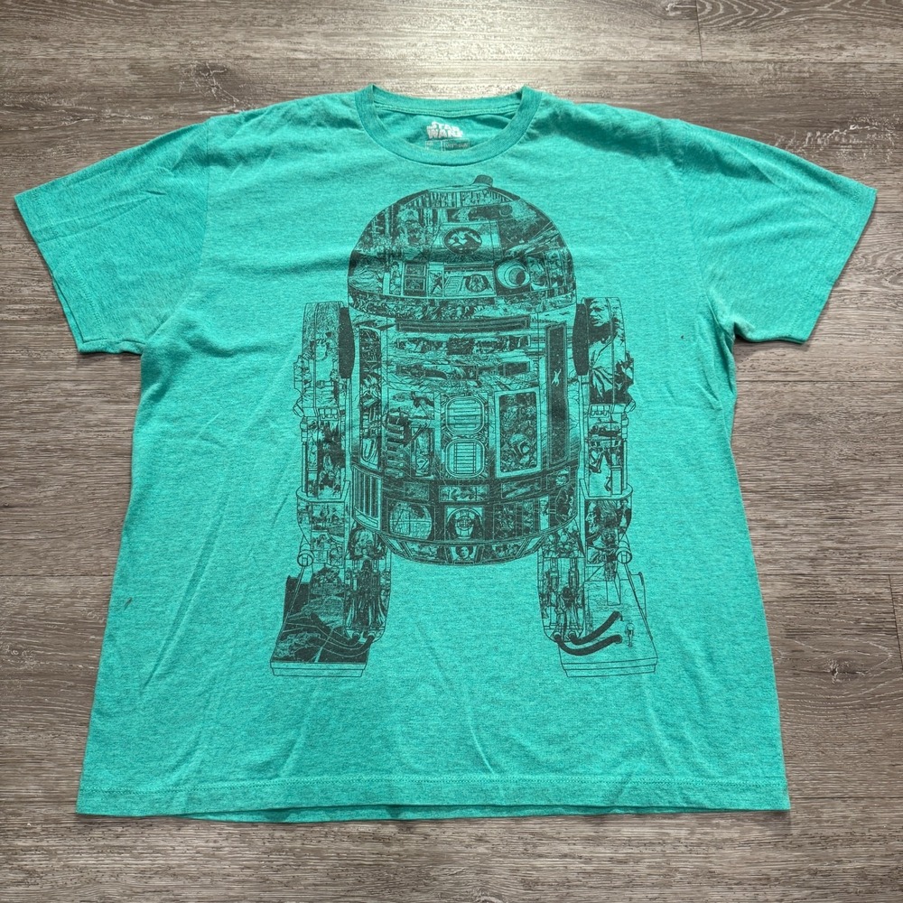 Star Wars Shirt Adult Large Green R2D2 Graphic‎ Print Casual Tee Crew Neck Mens